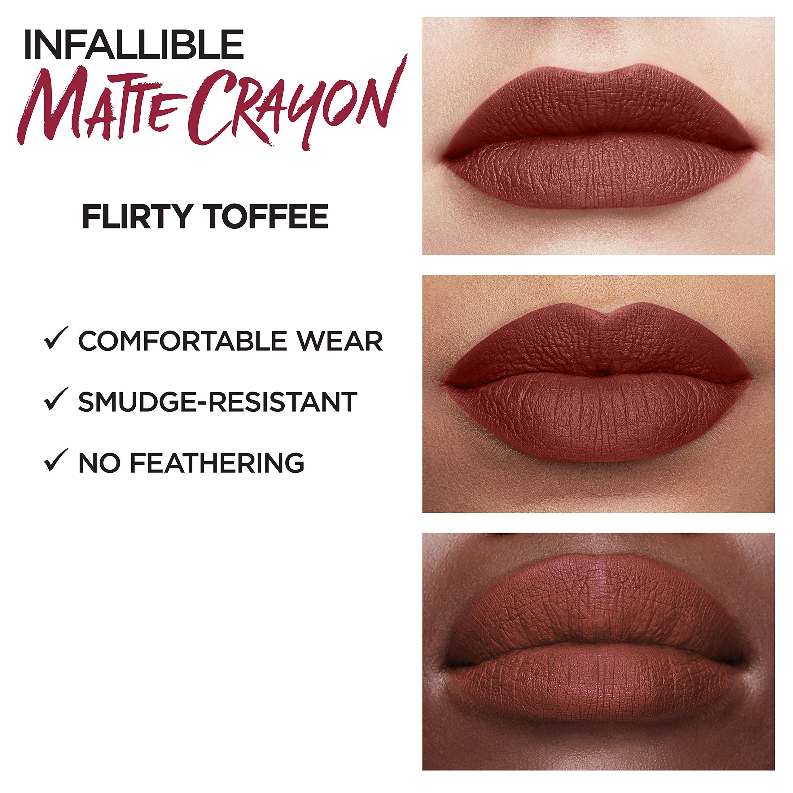 L'Oreal Paris Infallible Matte Lip Crayon, Flirty Toffee (Packaging May Vary)